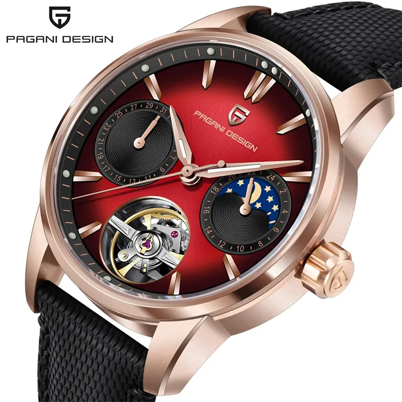 Pagani Design Tourbillon Moonphase Red Dial Men's Watch- PD-YS021